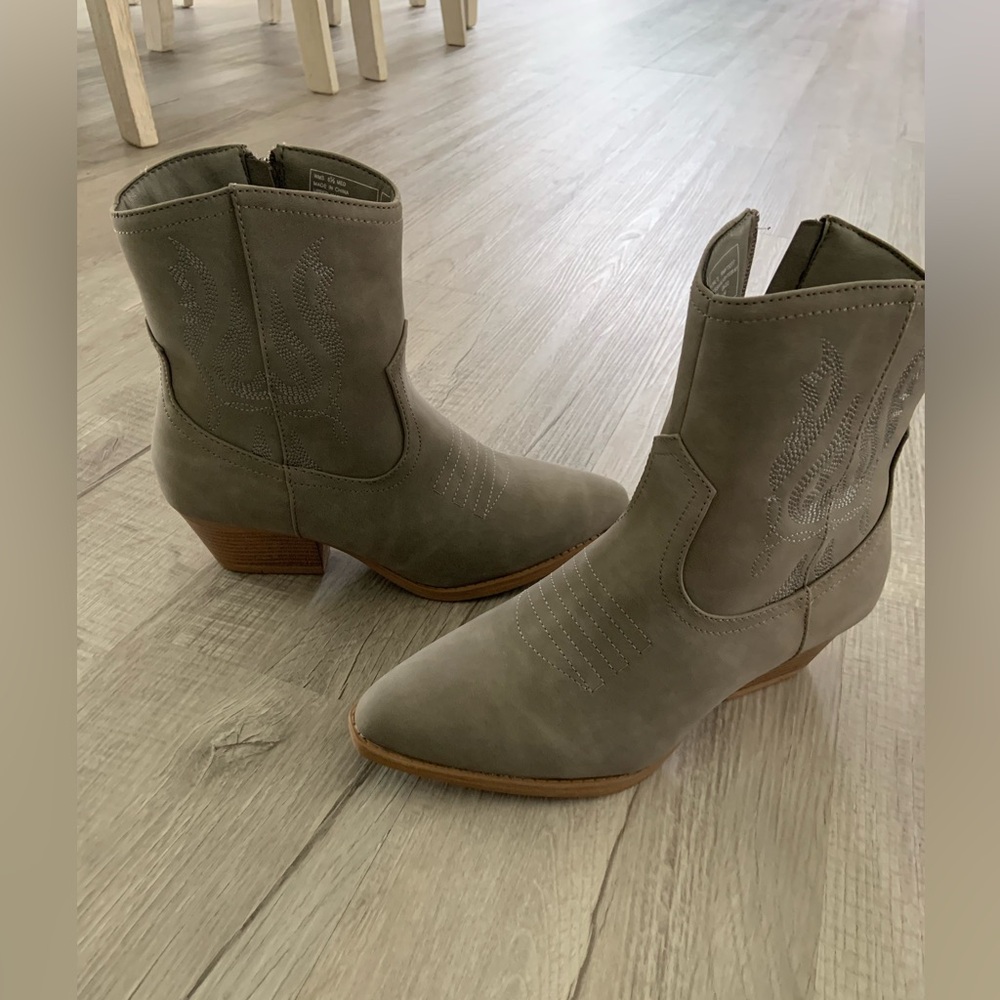 Grey western style ankle booties